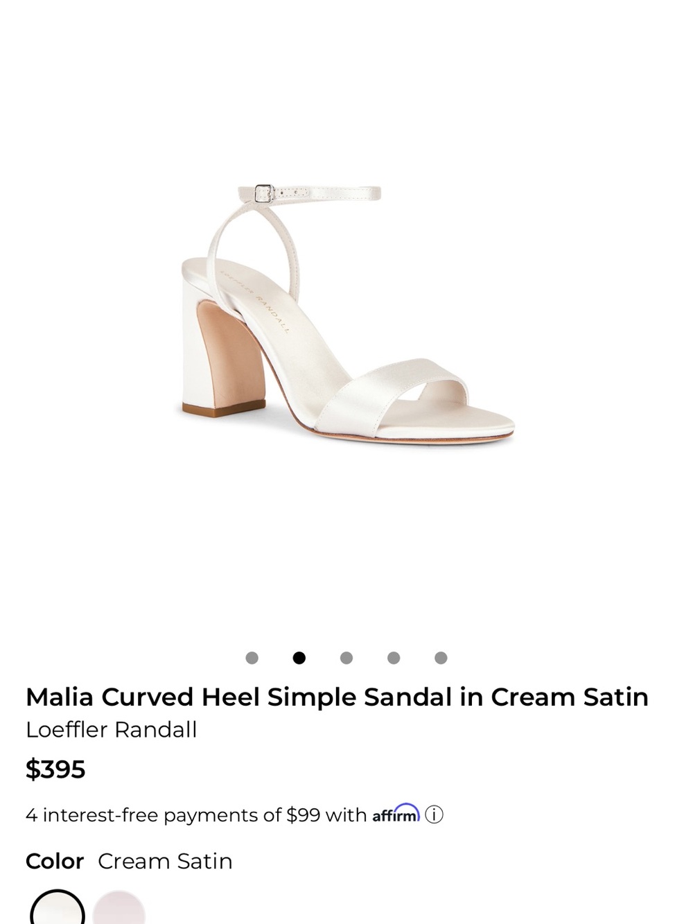 Loeffler Randall Cream Satin Curved Block Heel Sandal